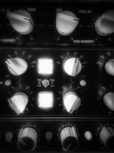 Photo by Ian Campbell of a Dangerous Music BAX EQ equalizer, TK Audio TK-lizer equalizer, and TK-Audio S-Blender mini-mastering console.